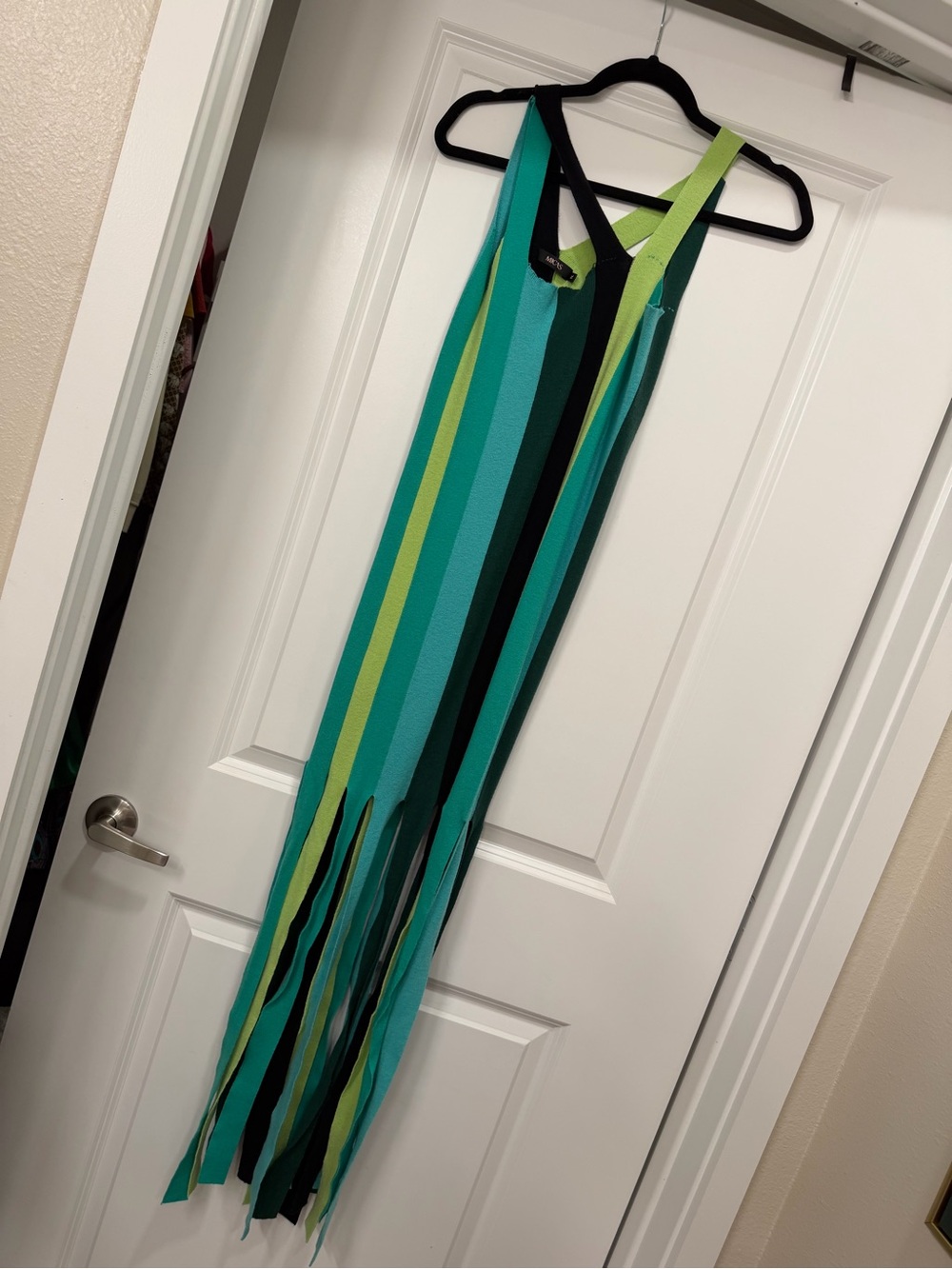 Striped Maxi Fringe Dress in Teal & Lime - Brand: